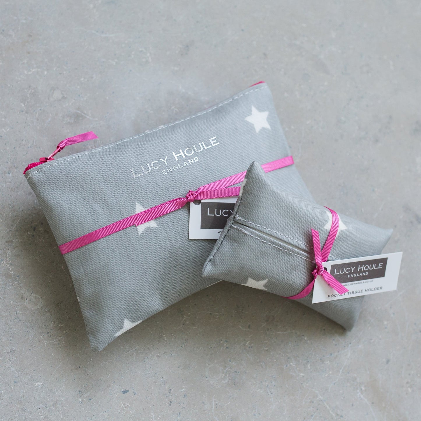 Grey & White Star Handbag Set Pink Zip