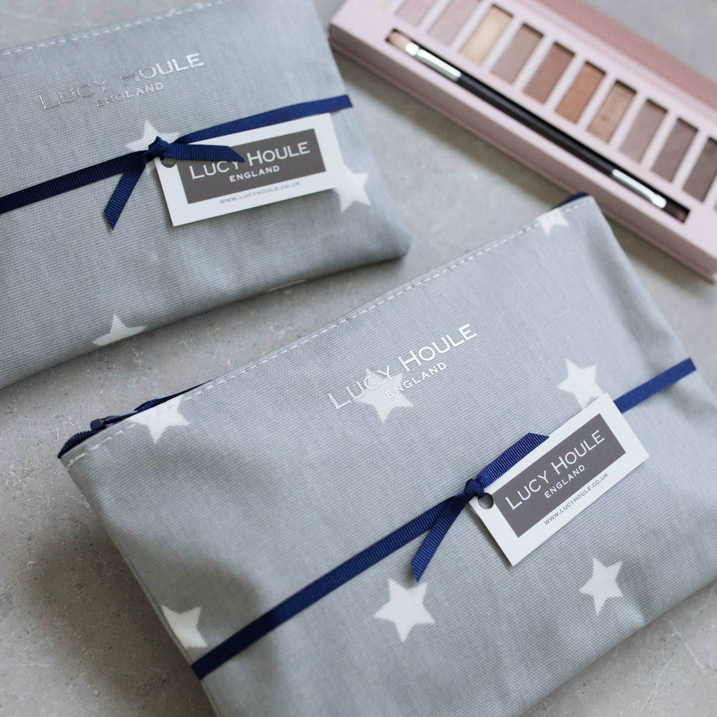 Grey & White Star Make-Up Bag with Navy Zip