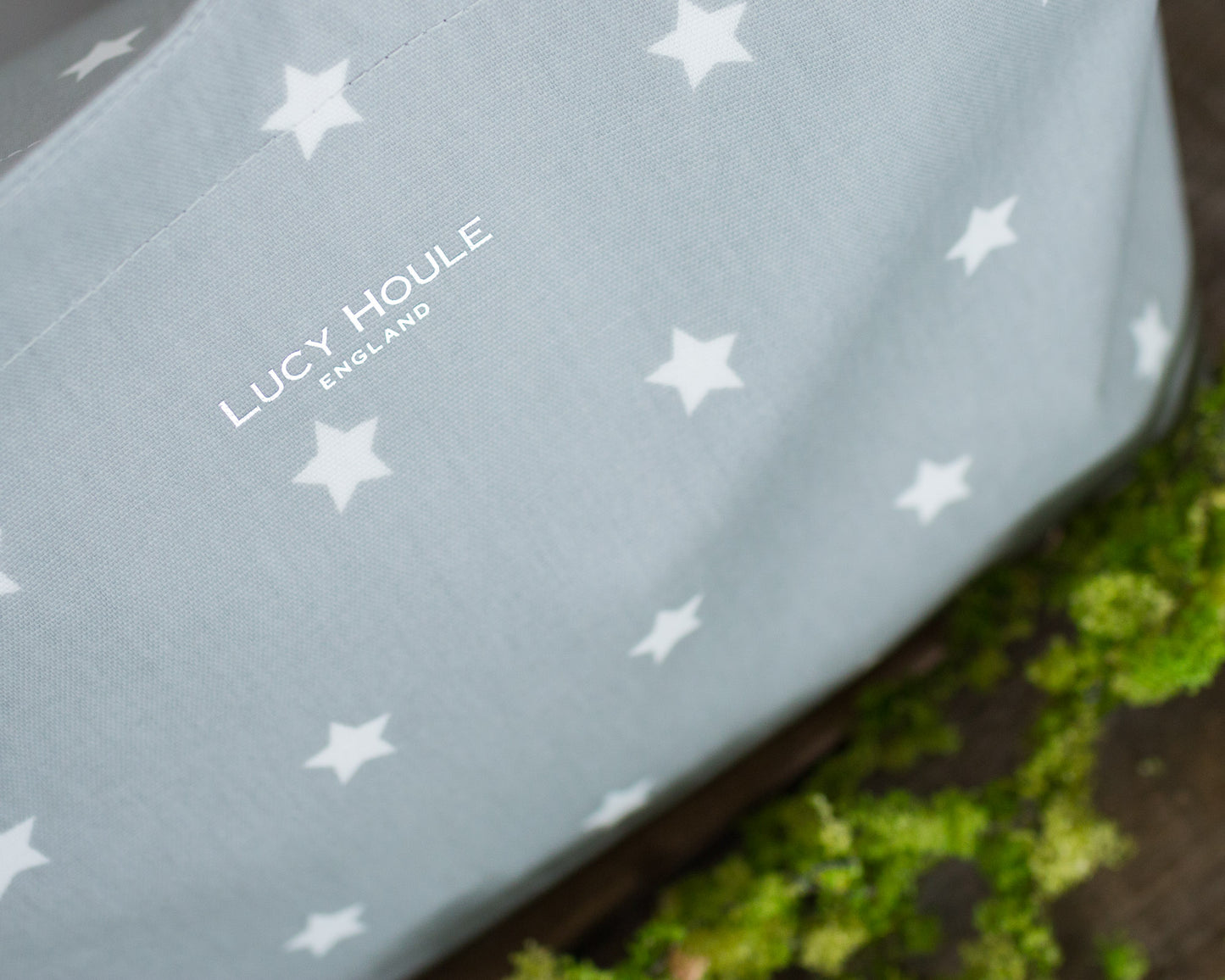 Grey & White Star Medium Tote Bag with Pink Handles