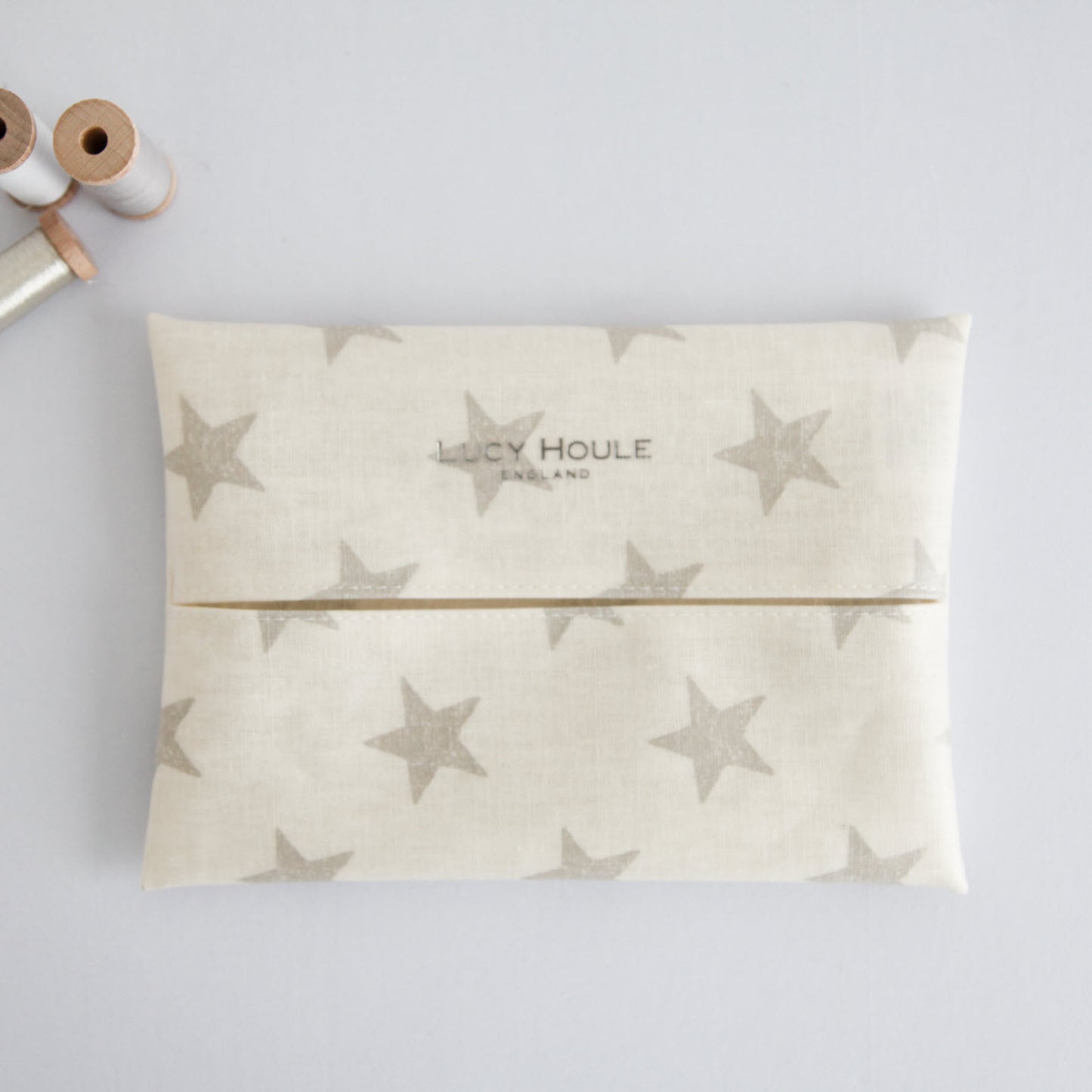 Cream & Grey Star Linen Baby Wipe Holder