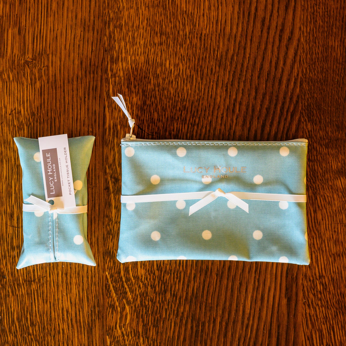 Duck Egg Blue Spot Pocket Tissue Holder