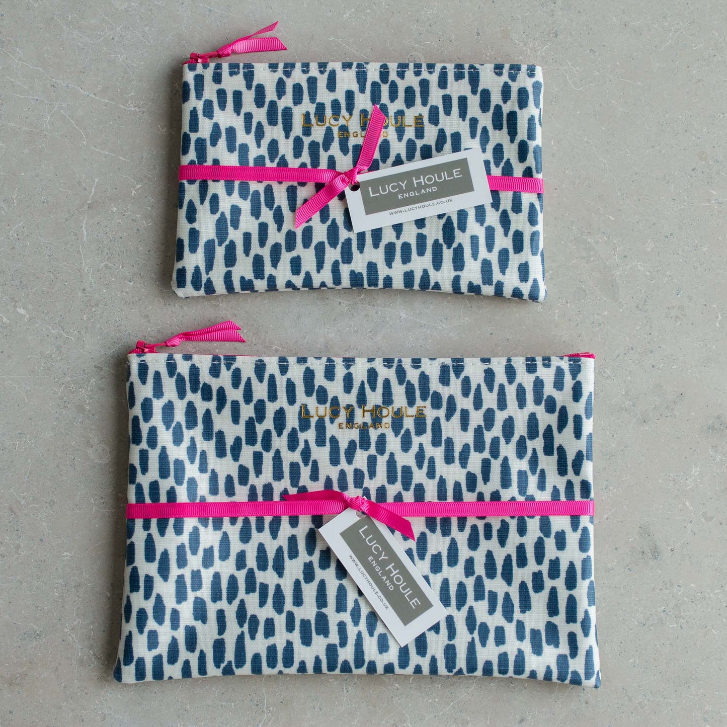 Navy Cobblestone Make-Up Bag with Pink Zip