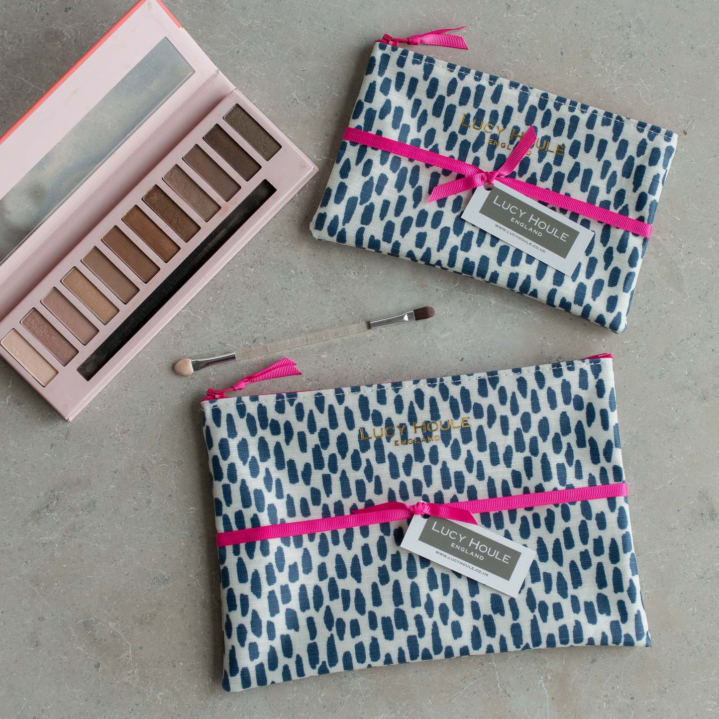 Navy Cobblestone Make-Up Bag with Pink Zip