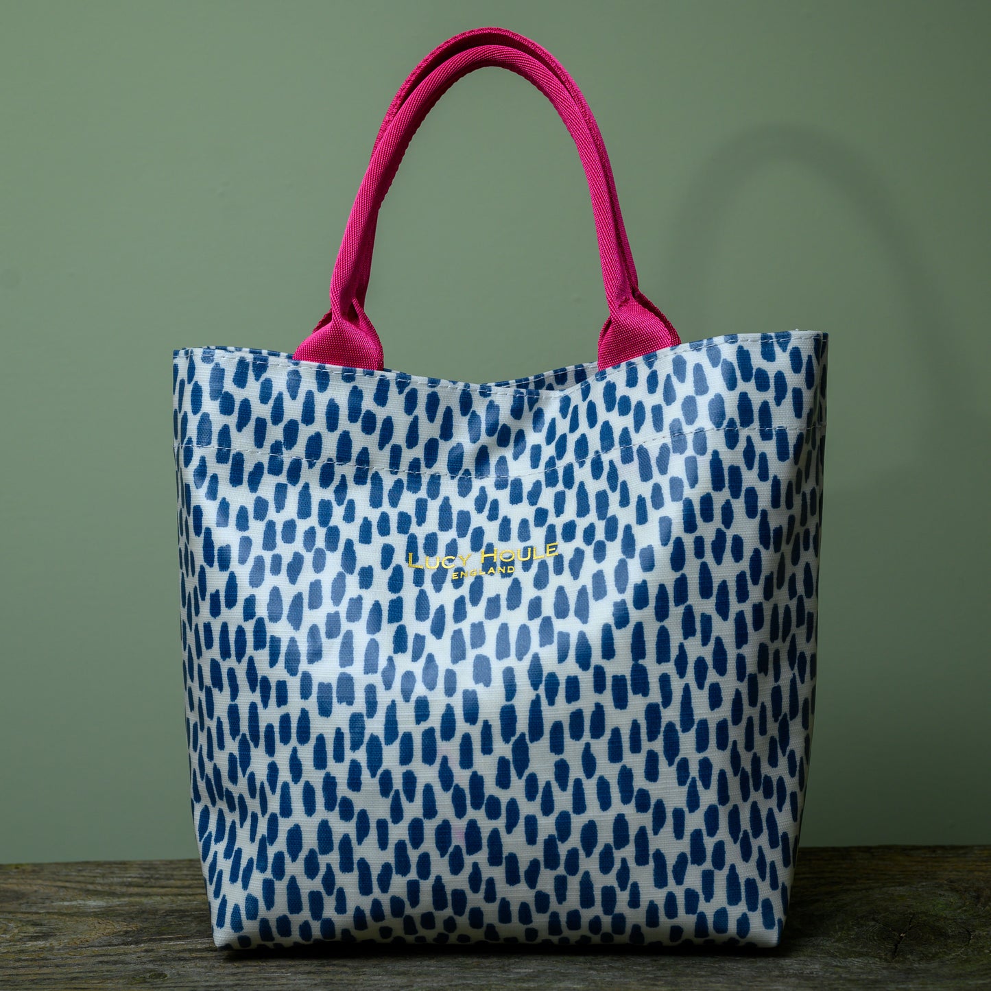 Navy Cobblestone Mini Tote Bag with Pink Handles