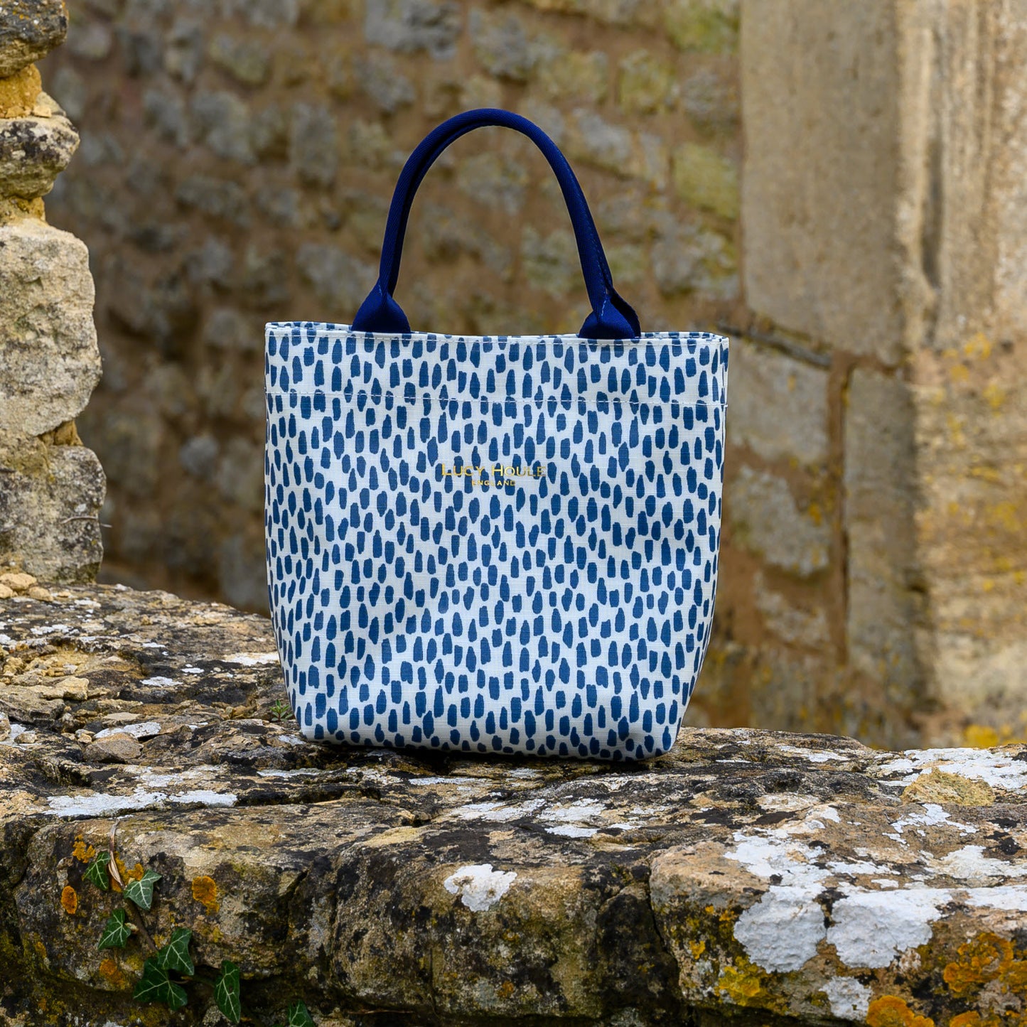 Navy Cobblestone Mini Tote Bag with Navy Handles
