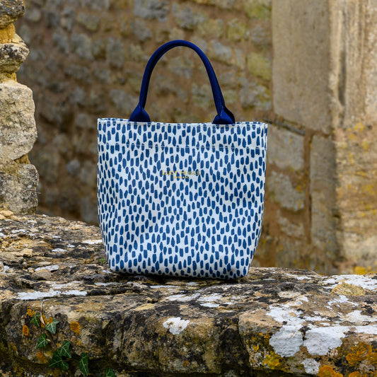 Navy Cobblestone Mini Tote Bag with Navy Handles