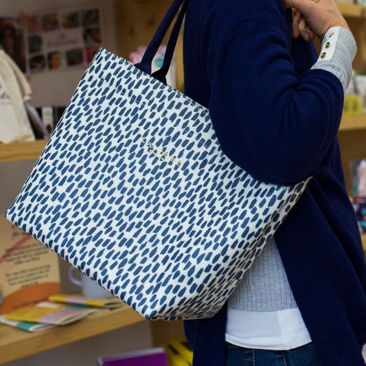 Navy Cobblestone Small Tote Bag with Navy Handles