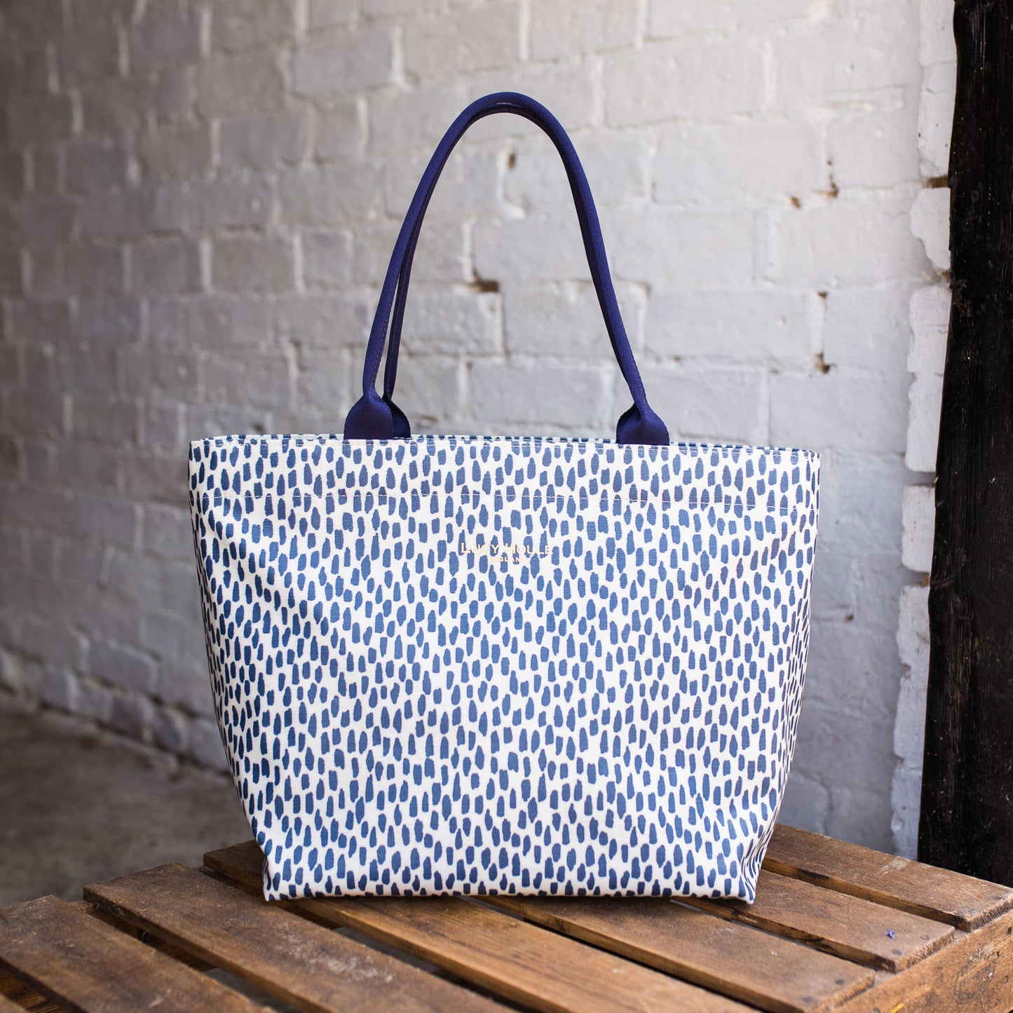 Navy Cobblestone Medium Tote Bag with Navy Handles