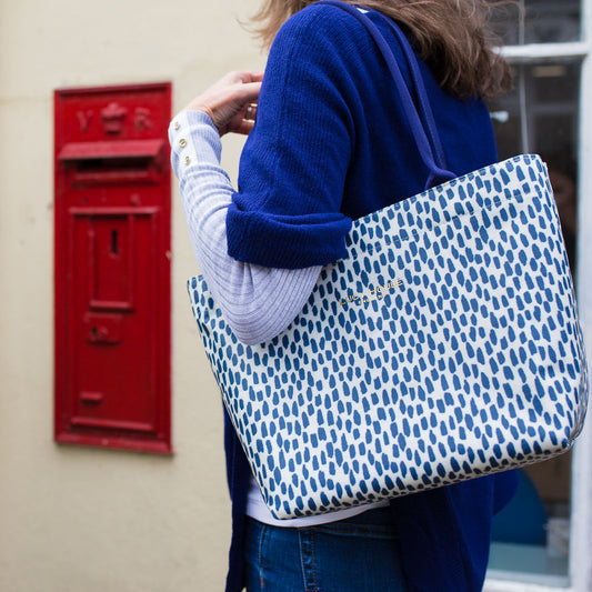 Navy Cobblestone Medium Zip Tote Bag with Navy Handles