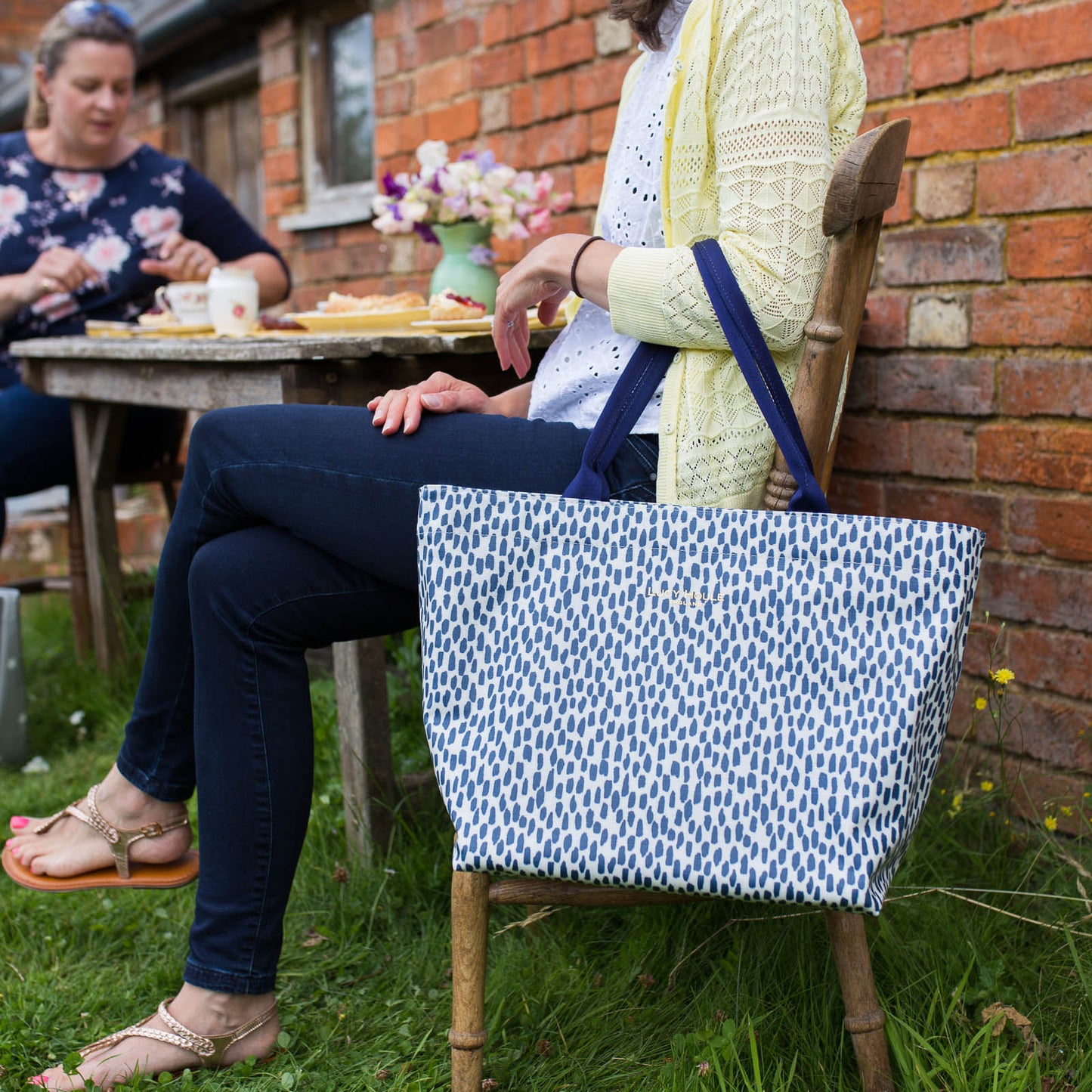 Navy Cobblestone Medium Tote Bag with Navy Handles