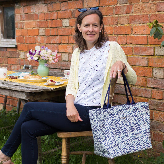 Navy Cobblestone Medium Tote Bag with Navy Handles
