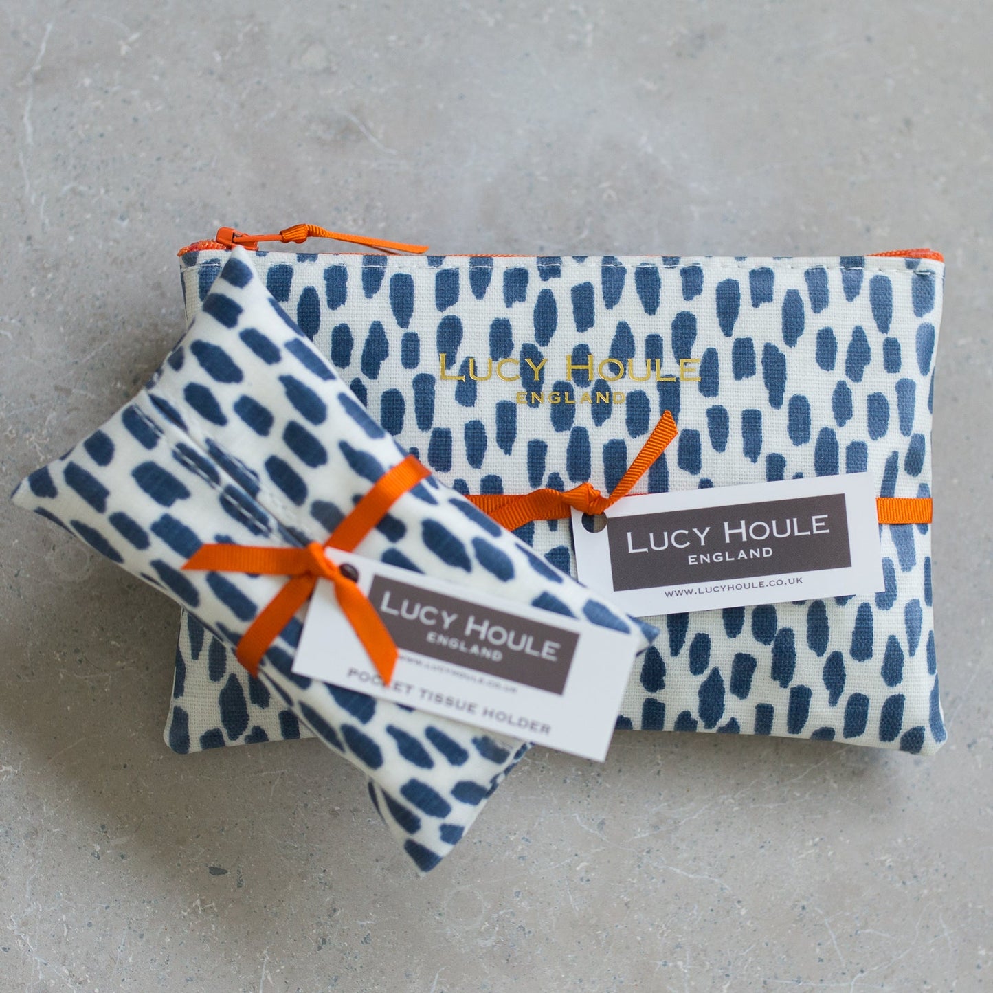 Navy Cobblestone Handbag Set Orange Zip