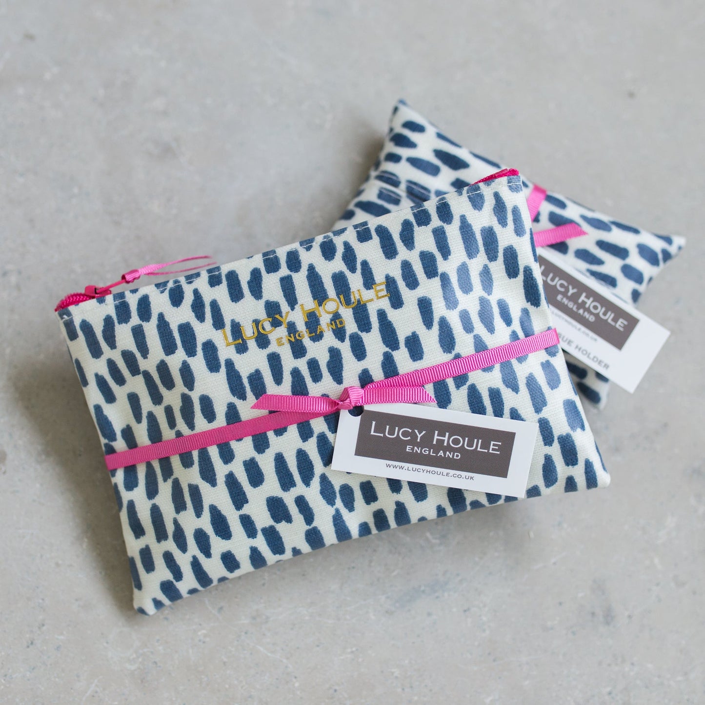 Navy Cobblestone Handbag Set Pink Zip