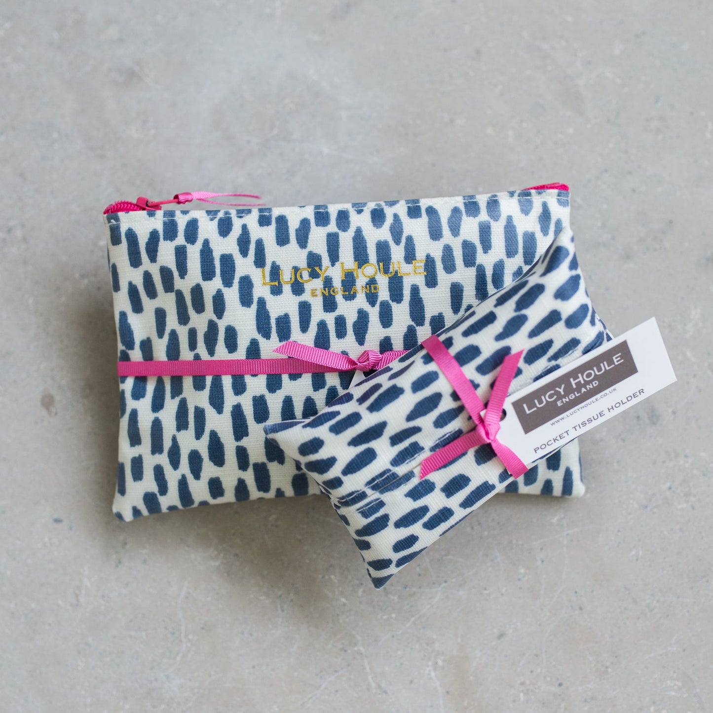 Navy Cobblestone Handbag Set Pink Zip