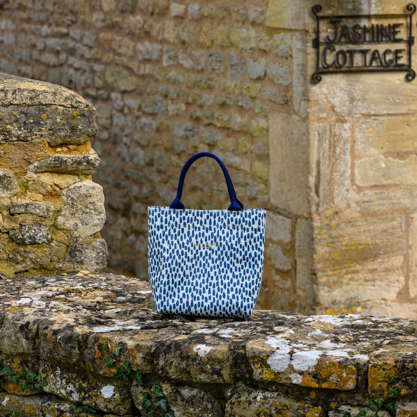 Navy Cobblestone Mini Tote Bag with Navy Handles