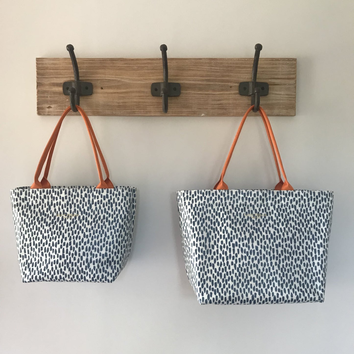 Navy Cobblestone Small Zip Tote Bag with Orange Handles