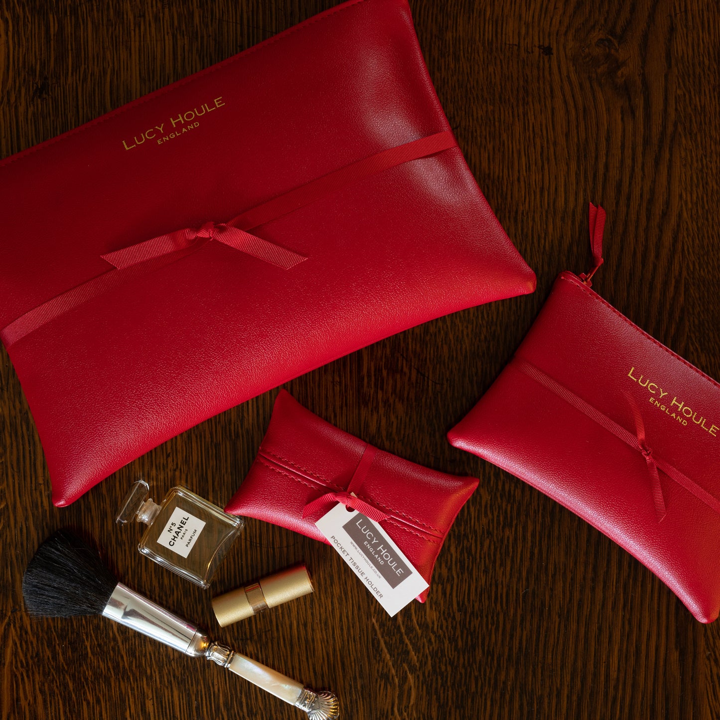 Faux Leather Red Clutch with Red Zip