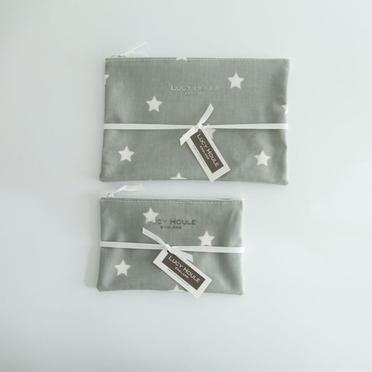 Grey & White Star Make-Up Bag with White Zip