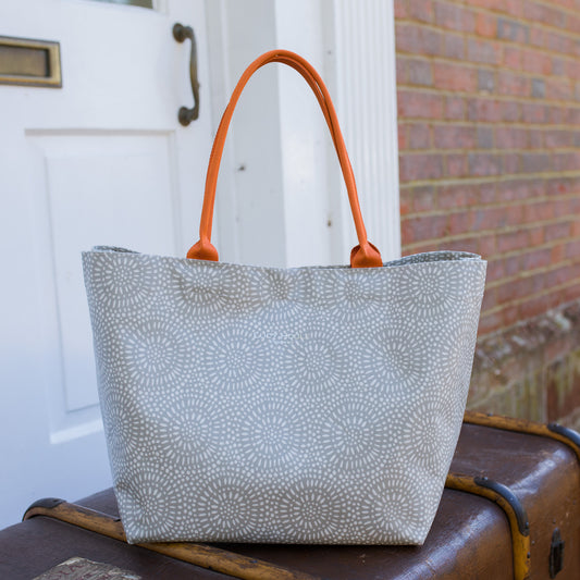 Stone Sunburst Medium Tote Bag with Orange Handles