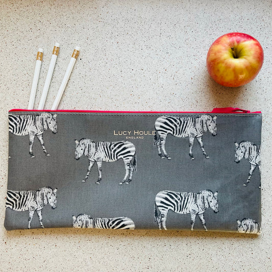 Zebra Pencil case with Pink Zip