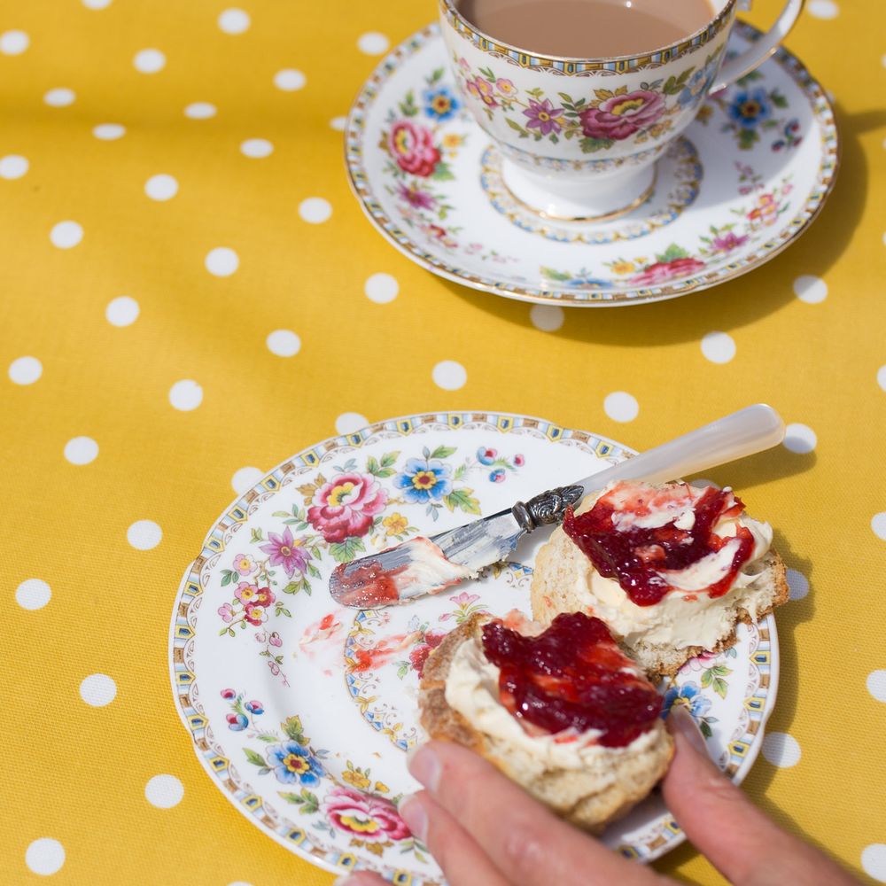 Honey & White Spot Oilcloth by the metre