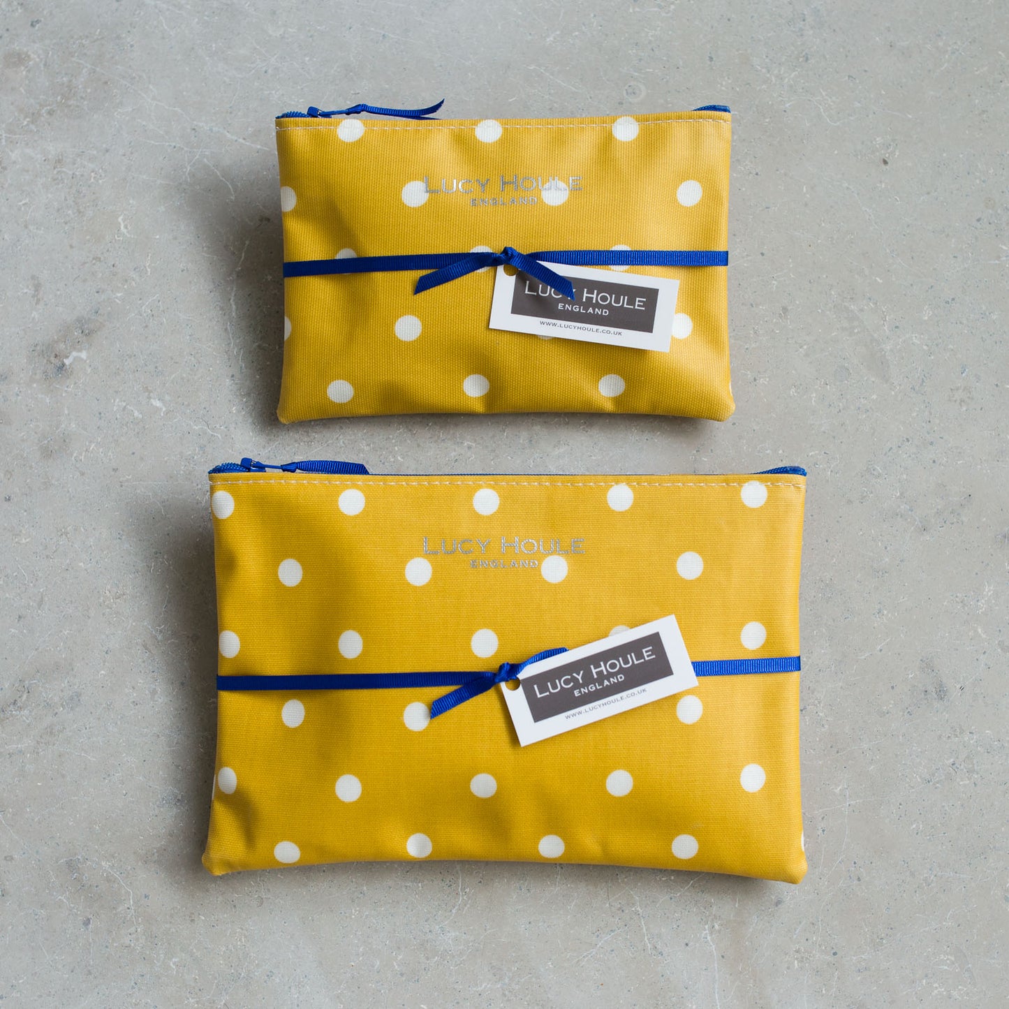 Honey & White Spot Make-Up Bag with Royal Blue Zip