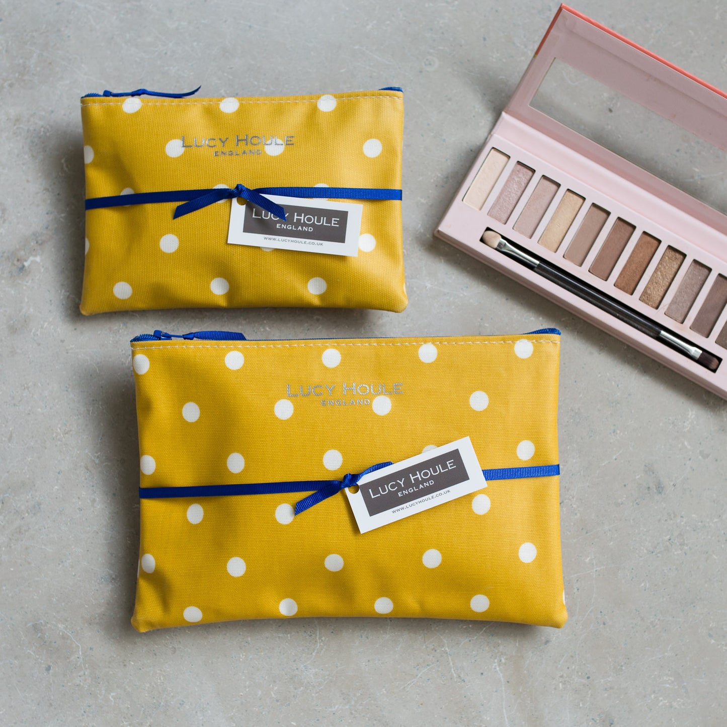 Honey & White Spot Make-Up Bag with Royal Blue Zip