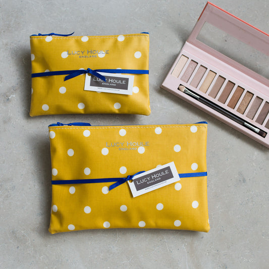 Honey & White Spot Make-Up Bag with Royal Blue Zip