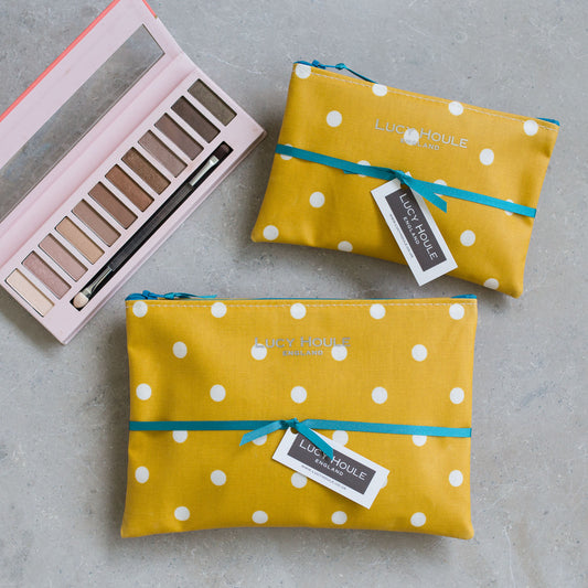 Honey & White Spot Make-Up Bag with Aqua Zip