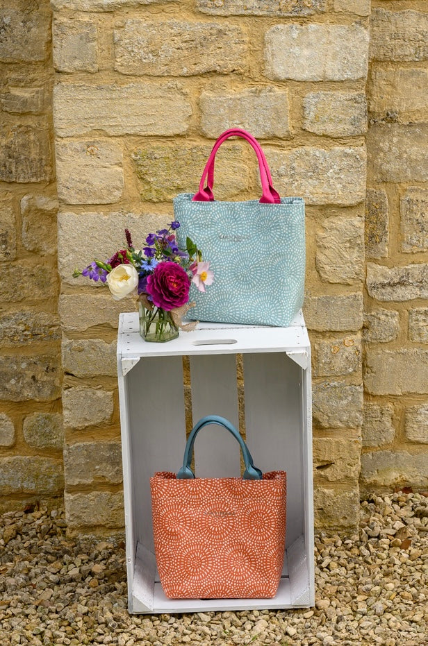 Aqua Sunburst Mini Tote Bag with Pink Handles