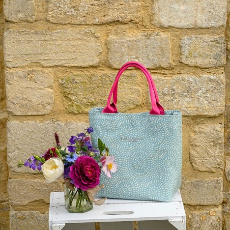 Aqua Sunburst Mini Tote Bag with Pink Handles