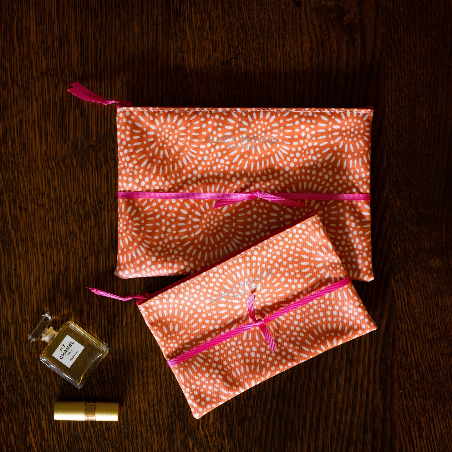 Amber Sunburst Make-Up Bag with Pink Zip