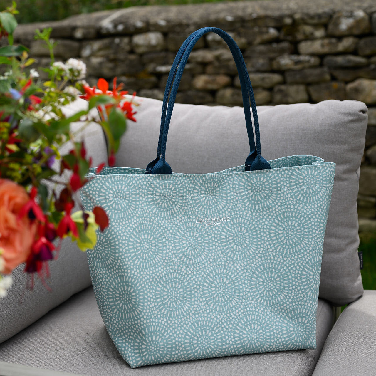 Aqua Sunburst Medium Tote Bag with Teal Handles