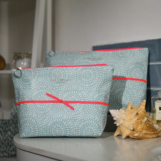 Aqua Sunburst Wash Bag with Neon Pink Zip