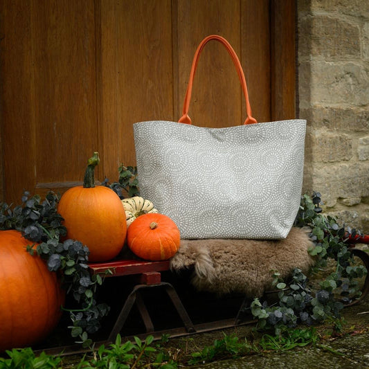 Stone Sunburst Medium Tote Bag with Orange Handles