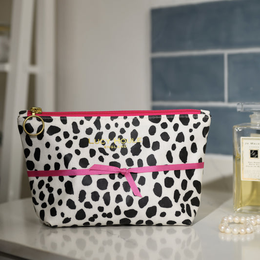 Dalmatian Lined Make-Up Bag with Pink Zip