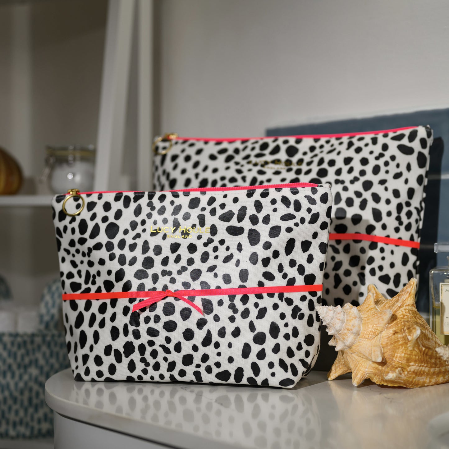 Dalmatian Wash Bag with Neon Pink Zip