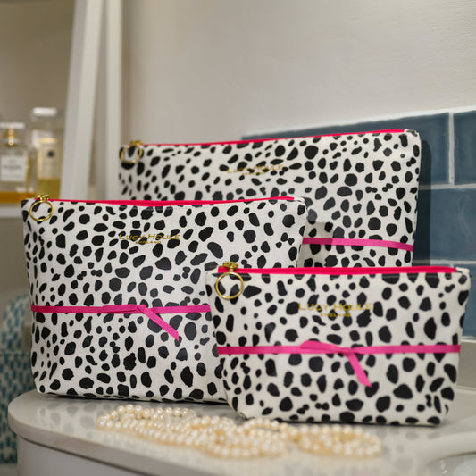 Dalmatian Wash Bag with Pink Zip
