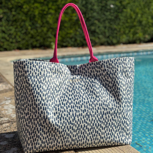 Navy Cobblestone Extra Large Bag with Pink Handles