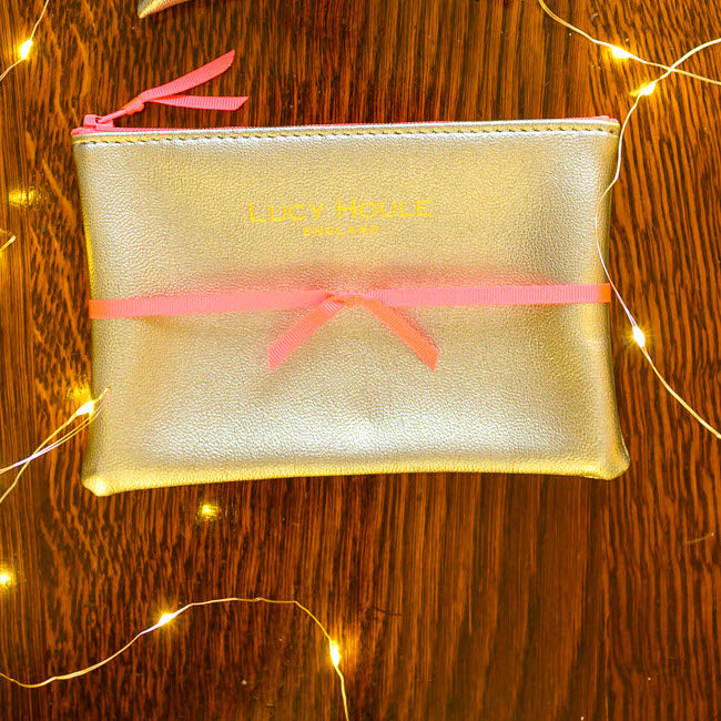 Faux Leather Silver Purse with Pink NeonZip