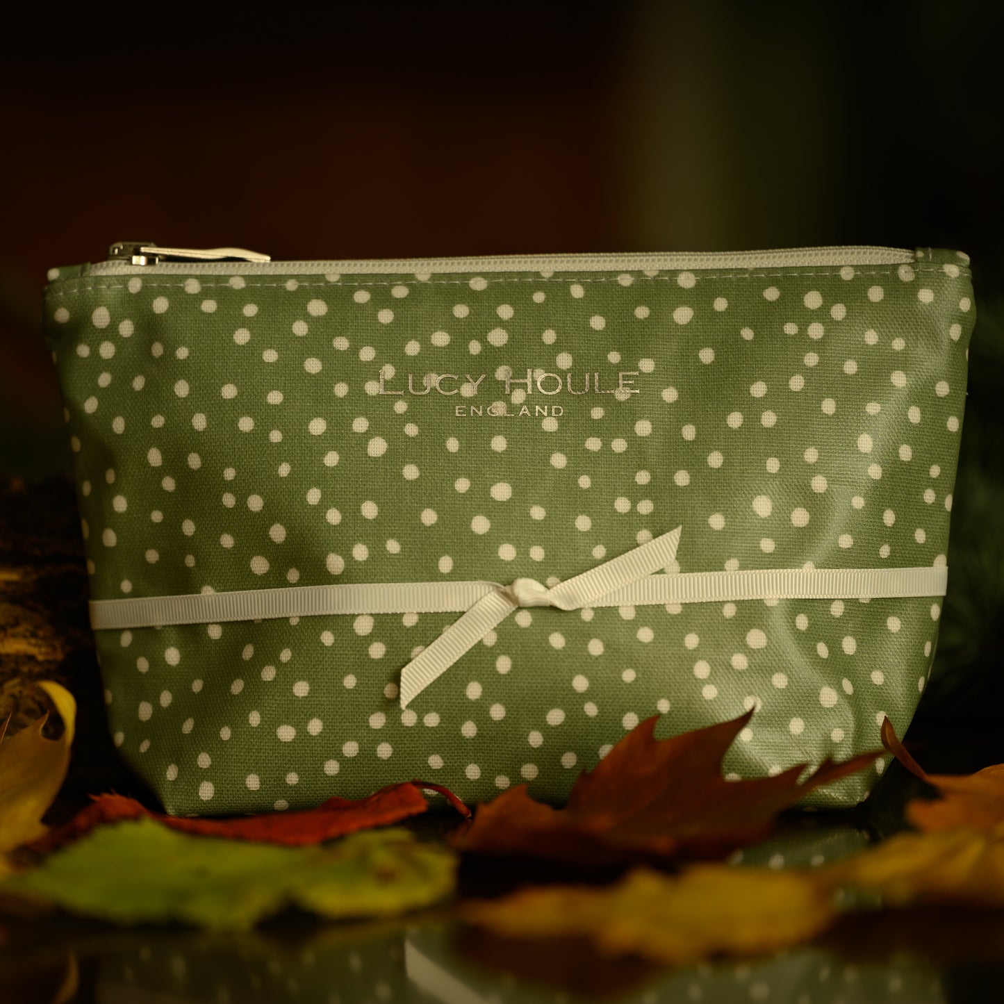 Green Ditsy Spot Lined Make-Up Bag