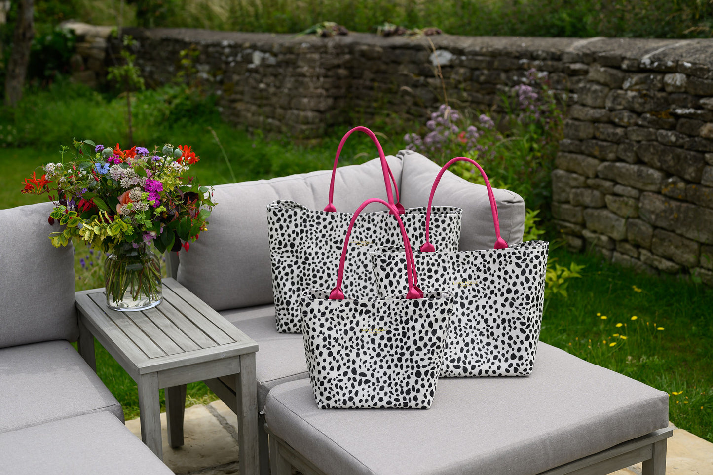 Dalmatian Medium Tote Bag with Hot Pink Handles