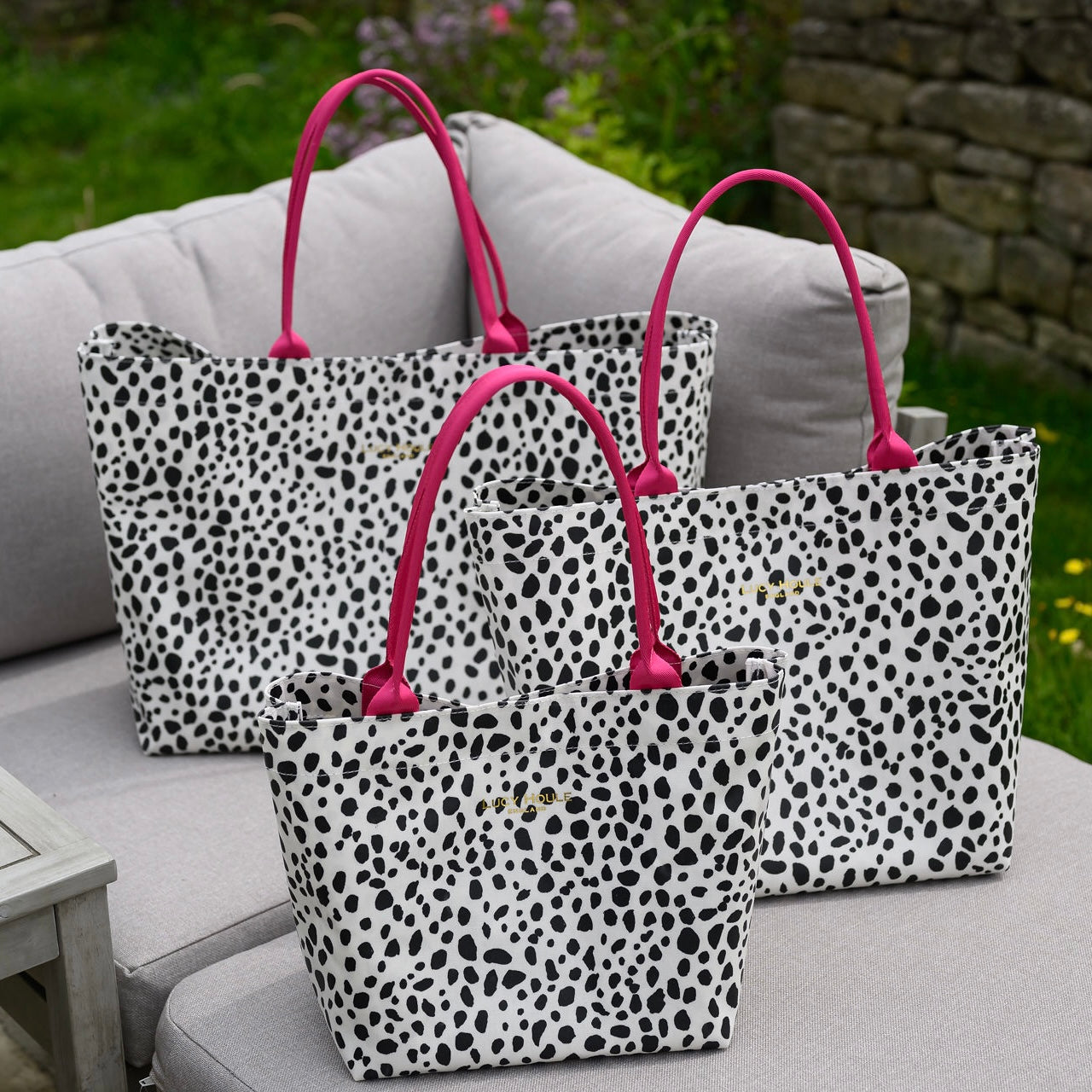 Dalmatian Medium Tote Bag with Hot Pink Handles