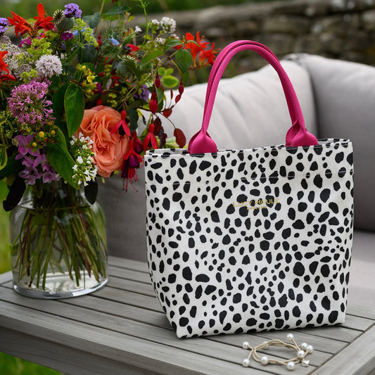 Dalmatian Mini Tote Bag with Hot Pink Handles