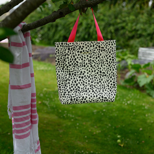 Dalmatian Shopper With Neon Pink Handles