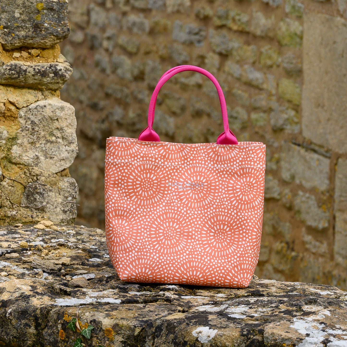 Amber Sunburst Mini Tote Bag with Pink Handles