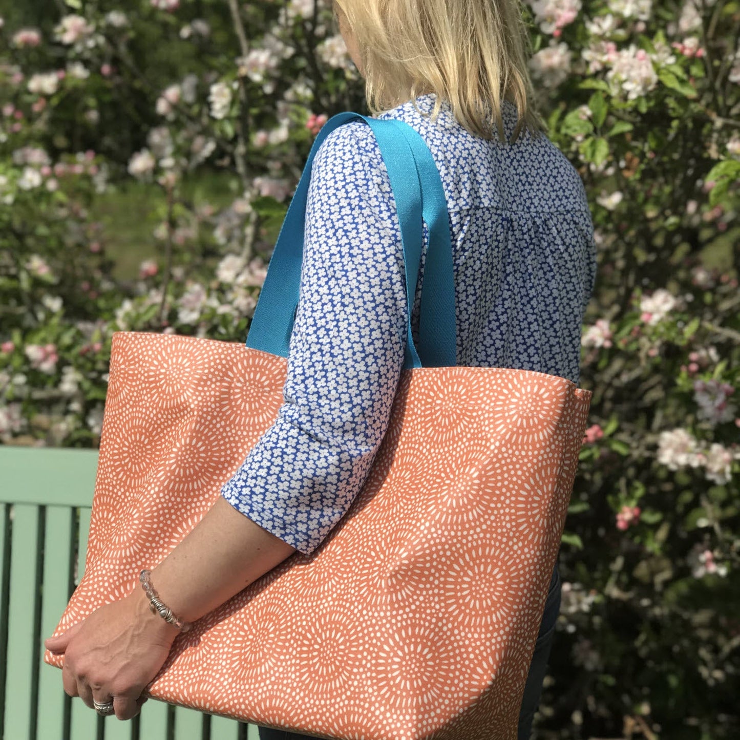 Amber Sunburst Extra Large Bag with New flat Turquoise Handles