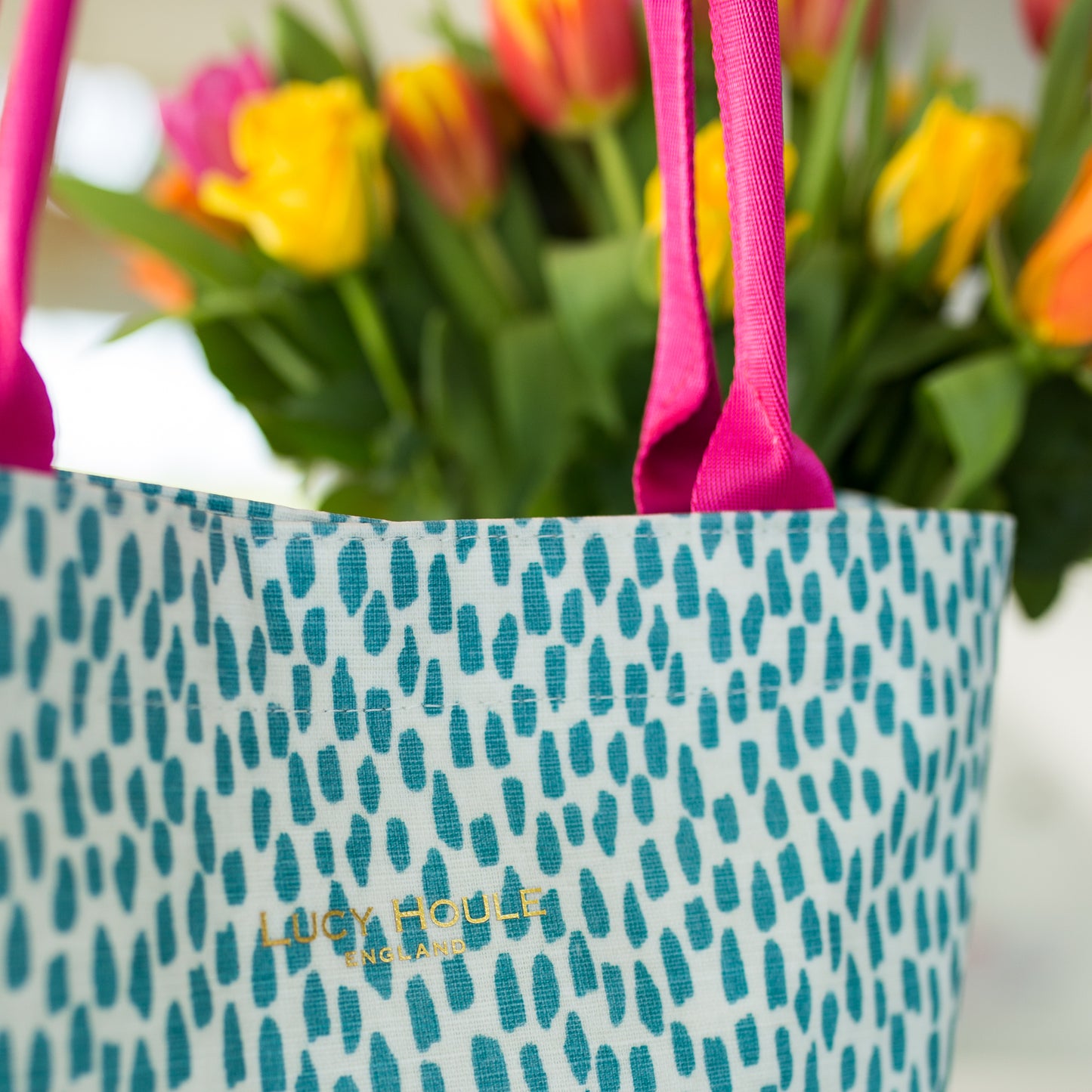 Aqua Cobblestone Small Tote Bag with Hot Pink Handles 'Limited Edition'