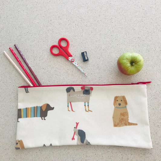 Dog Long Pencil Case with Red Zip