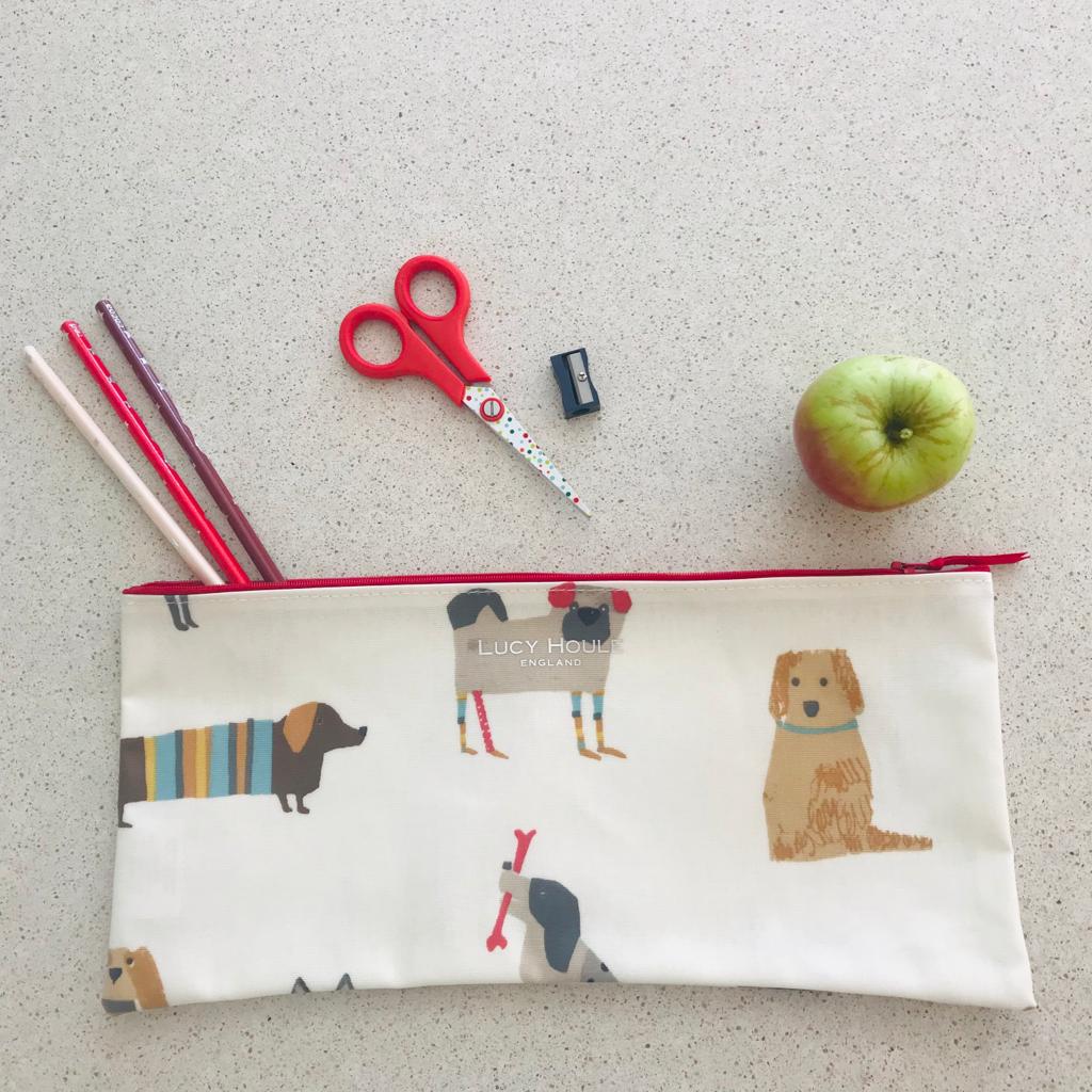 Dog Long Pencil Case with Red Zip